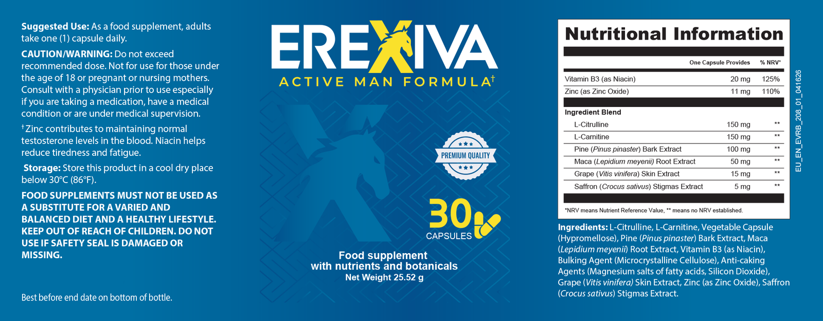 Ingredientes de Erexiva: extractos de plantas y nutrientes naturales