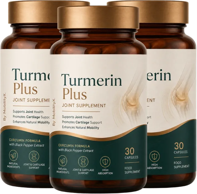 Three bottles of Turmerin Plus turmeric joint capsules